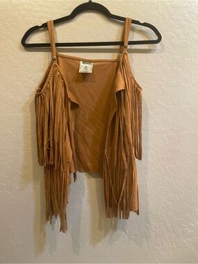 Vocal Brown Suede-Look Fringe Vest